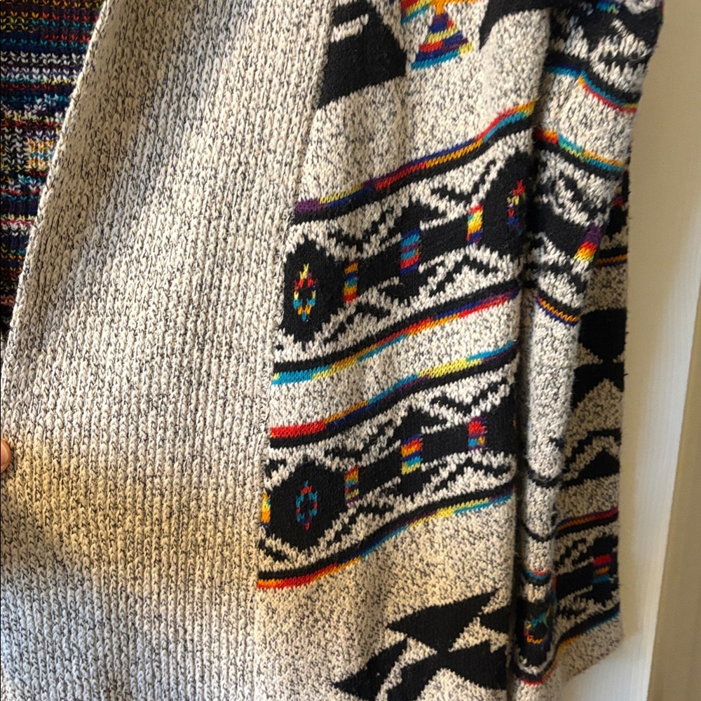 Boho Aztec Print Long Cardigan Sweater | Open Front | Cozy Tribal Duster size M - Picture 4 of 6